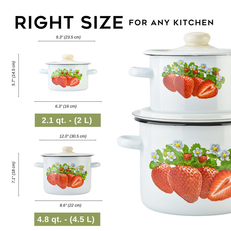 Pot en acier avec couvercle en fraise émaillée