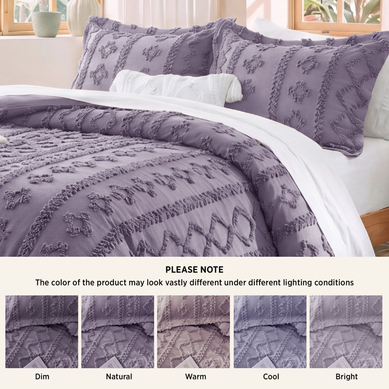 Ensemble d'édredon touffeté Boho, Grand lit, Mauve gris