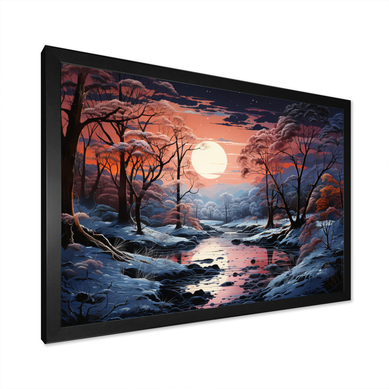 «Winter Landscape Frozen River II», reproduction sur toile, Cadre simple noir, H 34 po x l 44 po x P 1,5 po