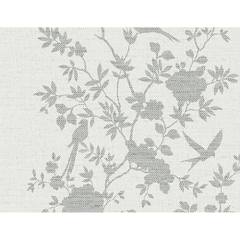 Floral Grass Cloth Wallpaper Roll, Gray Wave
