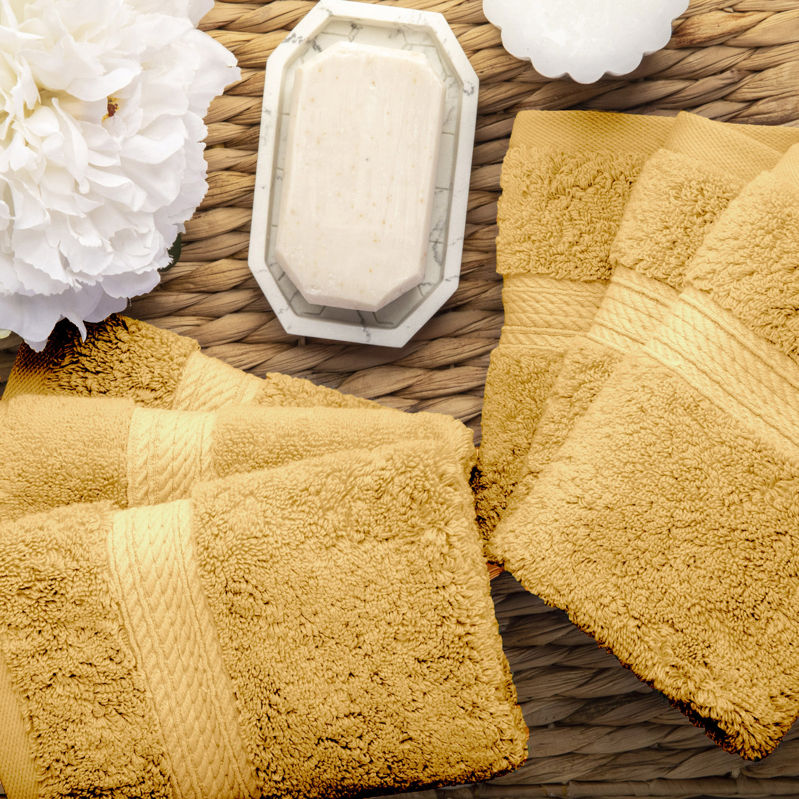 Egyptian Cotton Washcloth Set, Gold, Washcloth - 6 Pack