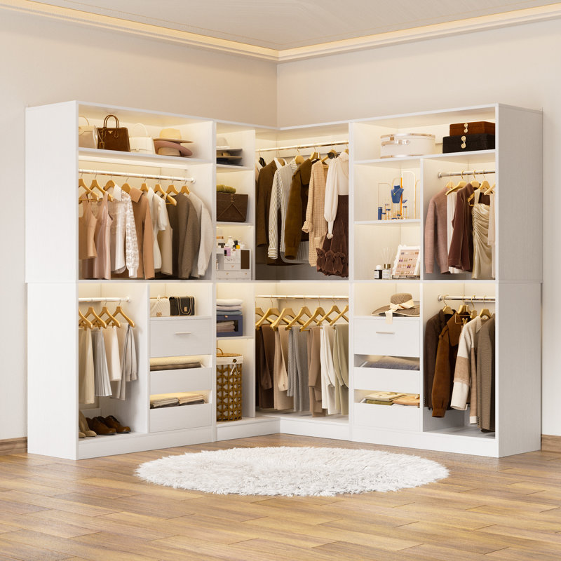 72"-108"Closet System With Drawers, White
