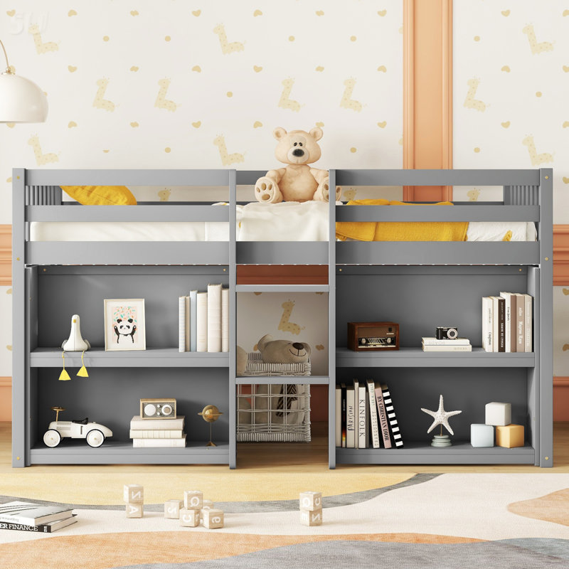 Lit mezzanine simple pour lit simple avec tablettes à deux niveaux et lumière DEL pour lit gris