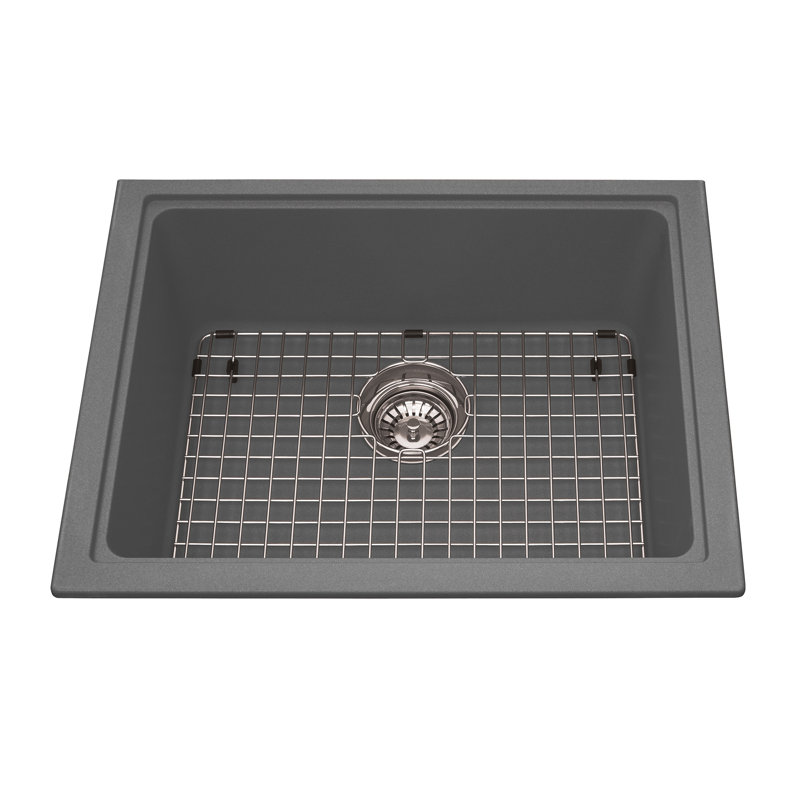 23'' L Single Bowl Granite Kitchen Sink, Shadow Gray