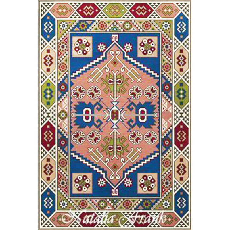 Machine Washable Geometric Patterned Blue Creative Decorative Area Rug, Rectangle 3'3" x 4'11" Rug Pad Included