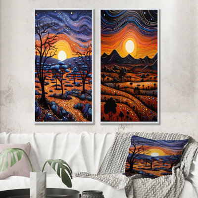 «Native Ancestral Sunrise Landscape», ensemble de 2 décorations murales lever de soleil et coucher de soleil