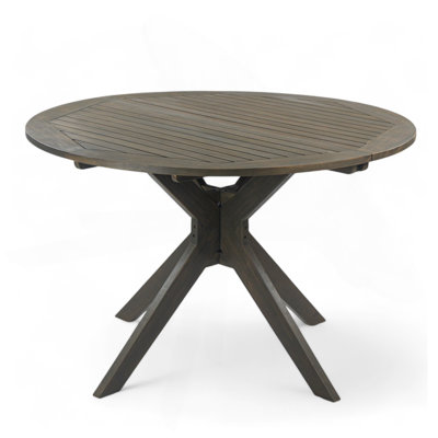 Stanford Outdoor Round Acacia Wood Dining Table With X Base, Gray Finish