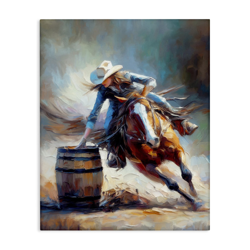 Art mural sur toile Barrel Racer Cowgirl par Ramona Murdock, H 20 po x l 16 po