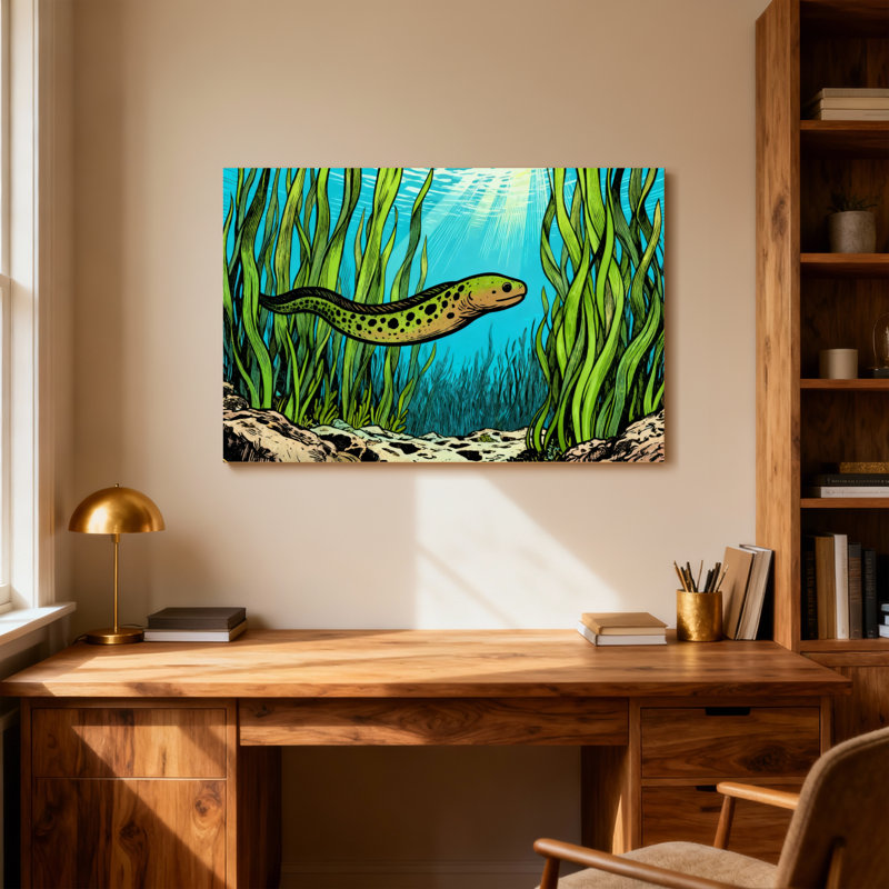Animaux, scène sous-marine avec poissons et algues, H 28 po x l 40 po