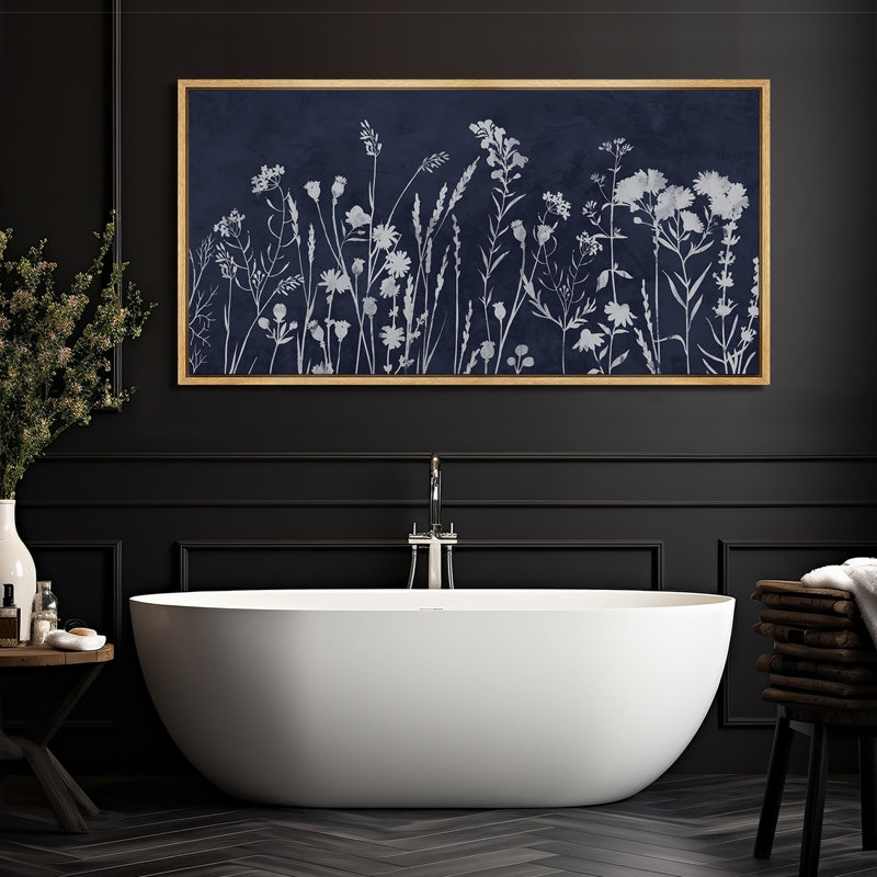 «Vibrant Wildflower Blossoming Flowers» sur fond bleu sarcelle, reproduction sur toile, H 30 po x l 60 po, Natural