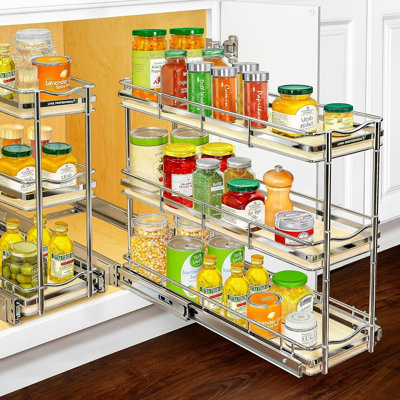 Élite 3-Tier Pull Out Spice Rack Organizer, Wood and Chrome Slide Out Shelves for Bottles, Jars and Seasonings