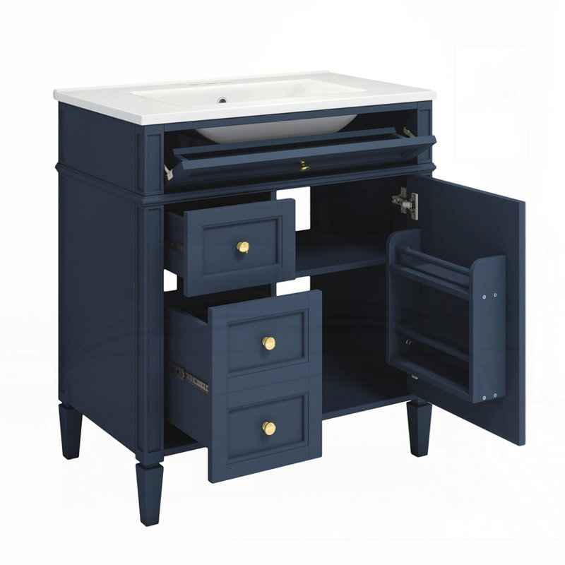 Meuble-lavabo 30 po avec lavabo supérieur, Marine, Doré