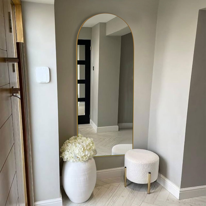 Oversized Wood Arched Full Length Mirror, Standing or Leaning Full Body Mirror, Gold, 71" x 32"