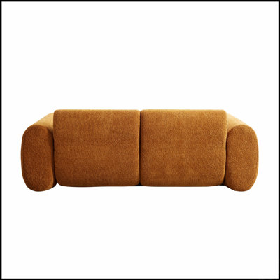 Canapé trois places moderne incurvé en tissu bouclé avec accoudoirs arrondis pour un salon contemporain, alliant confort et style.