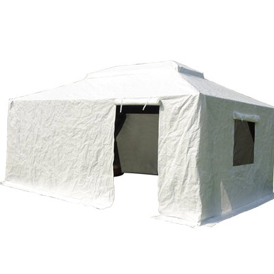 Housse pour abri de jardin d'extérieur 12 pi x 14 pi toutes saisons avec parois latérales, fenêtres en maille et coupe-vent blanc