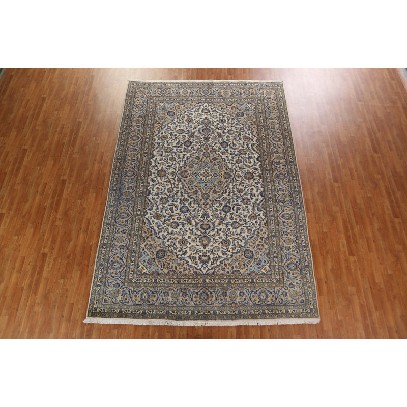 Tapis persan Kashan rétro ivoire rétro noué à la main 8 x 12