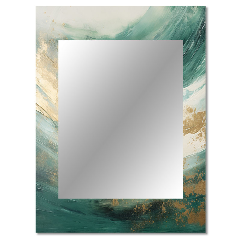 Or et vert Soft Wave Fusion - miroir mural de formes abstraites, miroir décoratif beige, impression d'art en métal