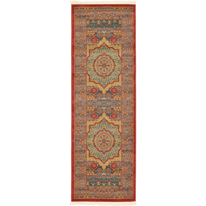 Tapis oriental rouge / beige Ophelia, Tapis de couloir 2 pi x 6 pi 1 po