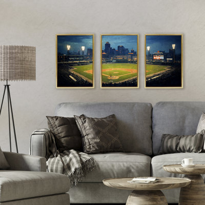 Baseball Stadium Night View 3pc Floating Frame Set, design by Arlington Prints