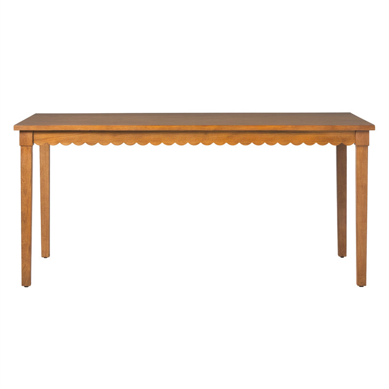 Bathilda Modern Scalloped Easy Assembly Solid Oak Wood Dining Table For 6, Medium Brown Oak