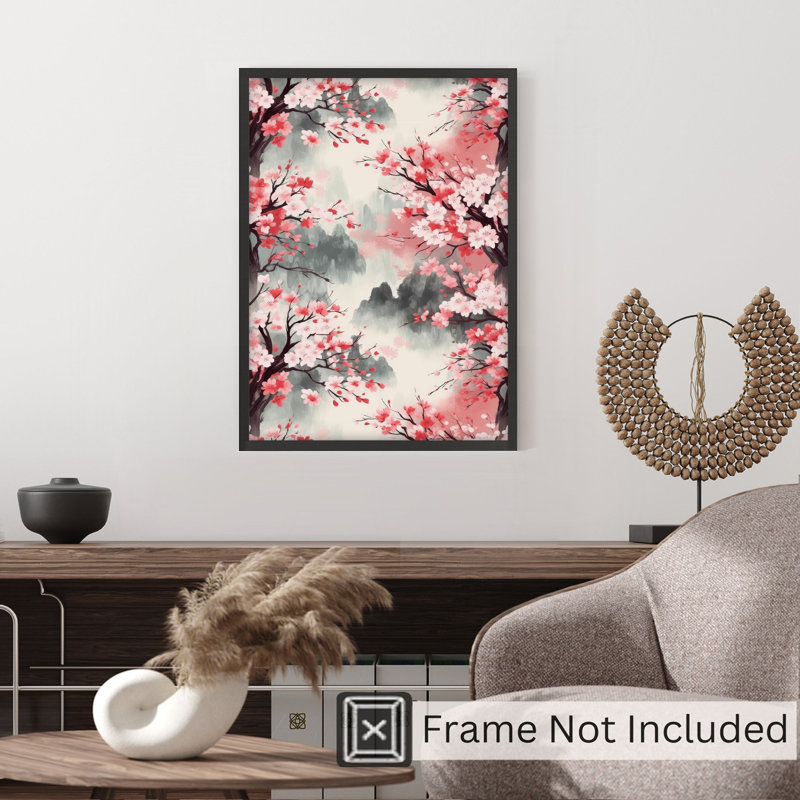 «Botanical Japanese Cherry Blossom Tree», reproduction d'art asiatique non encadrée, H 7 po x l 5 po