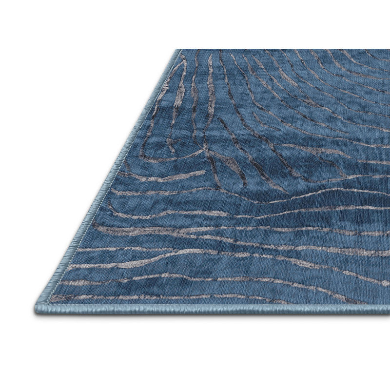Machine Washable Blue Area Rug, Rectangle 8' x 12'