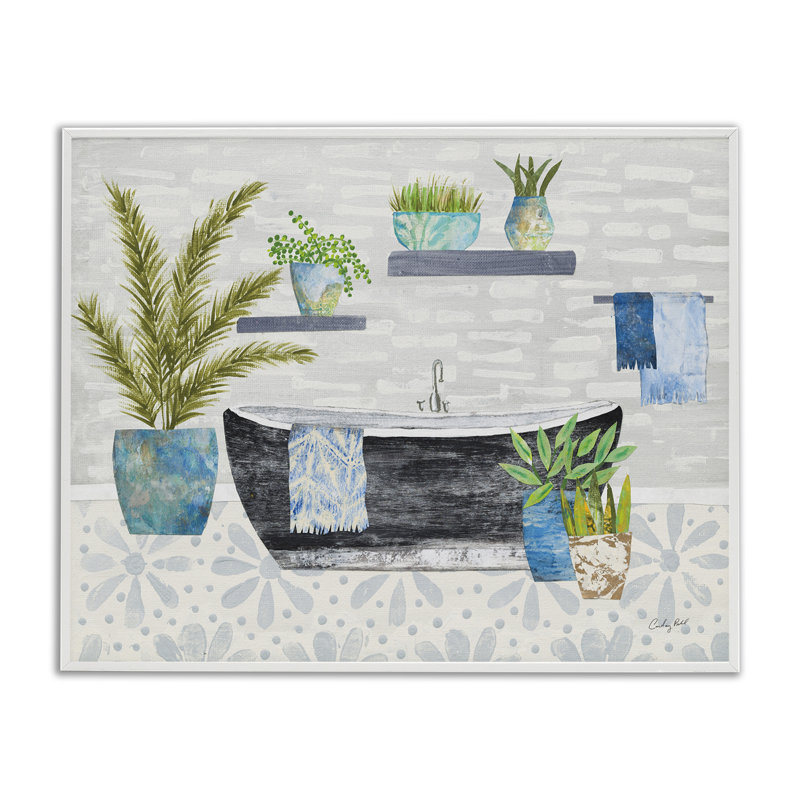  «Botanical Bath & Rustic Plants», estampe numérique par Courtney Prahl, H 11 po x l 14 po, Giclée encadrée blanc bord de mer