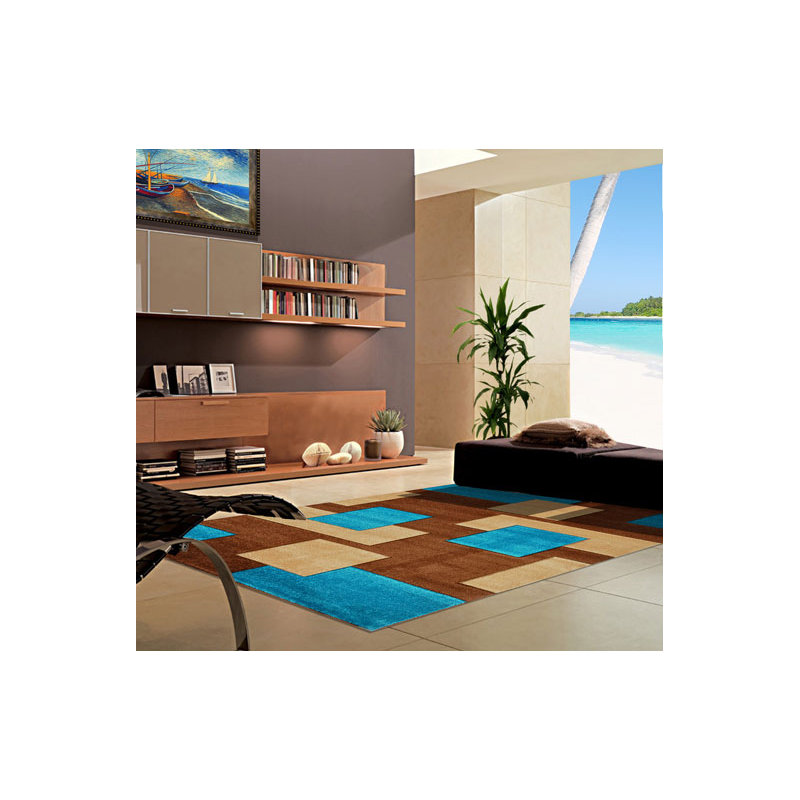 Tapis turquoise / brun tissé à la machine, Tapis de couloir 2 pi x 7 pi 2 po