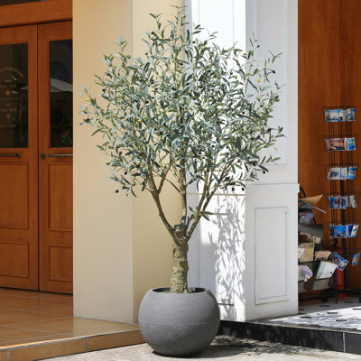 7ft UV Resistant Fake Olive Tree with Grey Tall Planter for Indoor Outdoor Office Home Decor