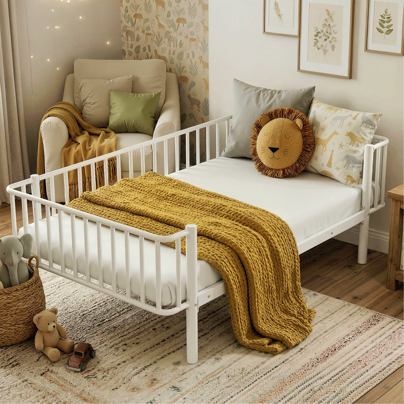 Lit de jour en métal, sommier à lattes en acier robuste, cadre de lit moderne pour chambre à coucher, Grand lit, Blanc