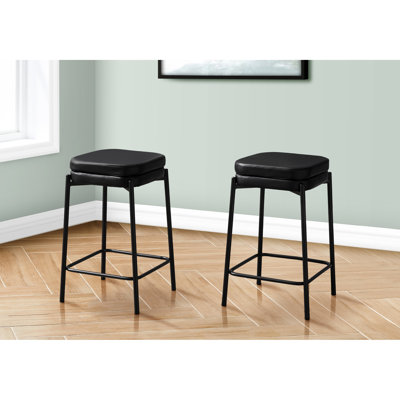Of 2 Black Leather Look With Legs And Footrest For Modern Kitchen Dining Setup Space Sleek Construction Comfortable Seats Contemporary