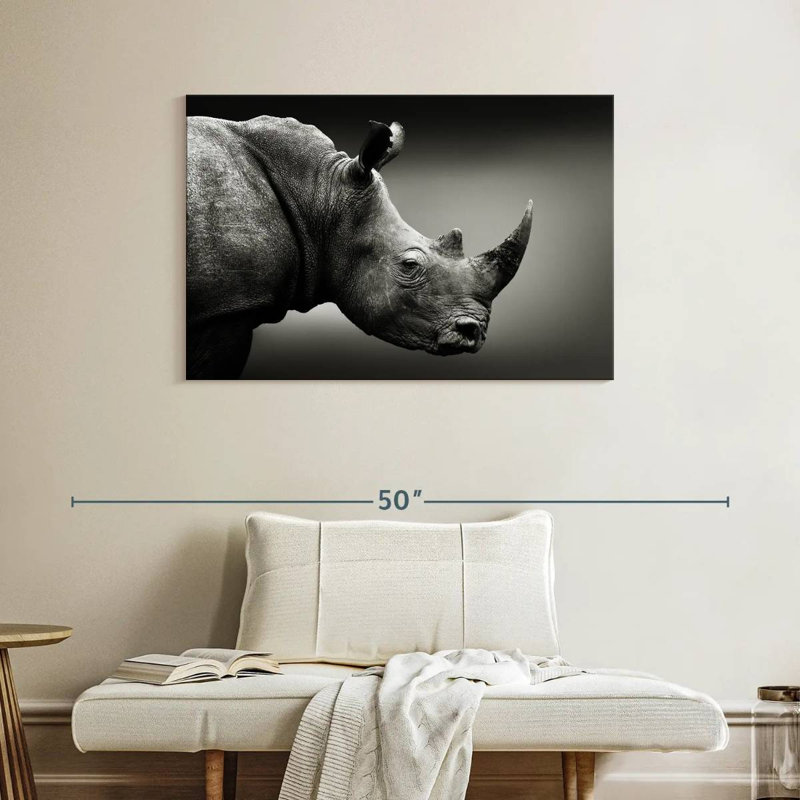 Rhinocéros noir et blanc, H 26 po x l 39 po