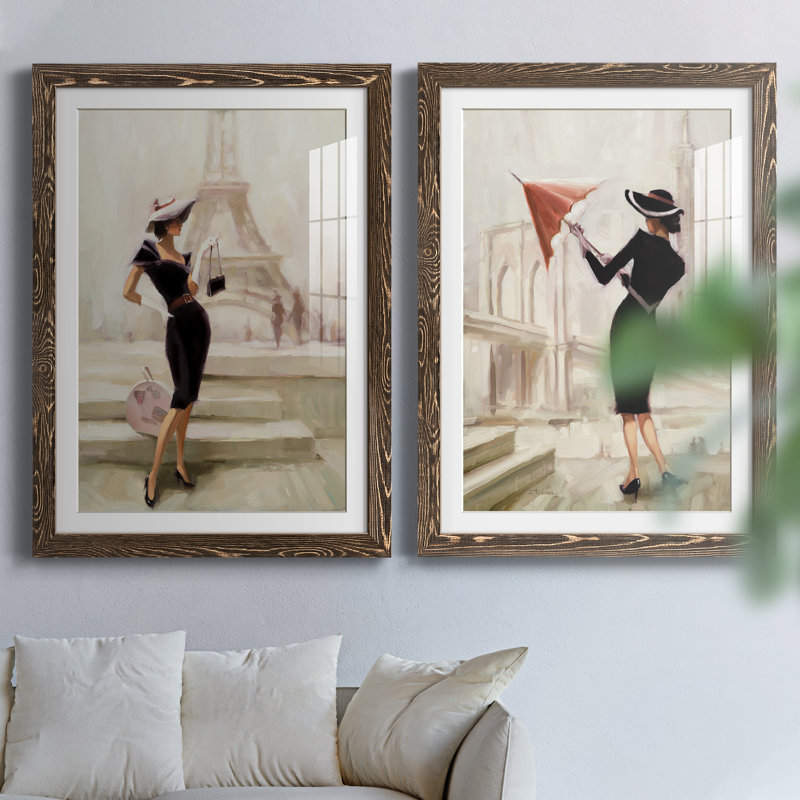 «Love, from Paris», ensemble de 2 peintures, H 44 po x l 31 po x P 1 po, Papier, cadre noyer