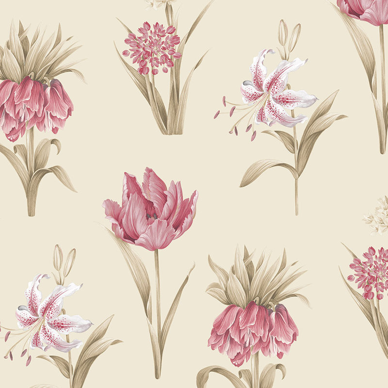 Rouleau de papier peint L 32,7 pi x l 20,5 po Williamsport, Rose / beige