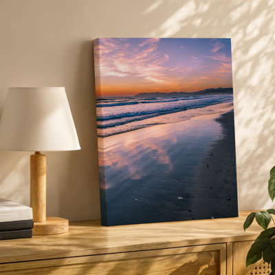 Canvas A Serene Beach At Sunset With Gentle Waves Lapping At Wall Art The Shore Reflecting Soft Pastel Hues Of Pink Orange And Canvas Wall Art