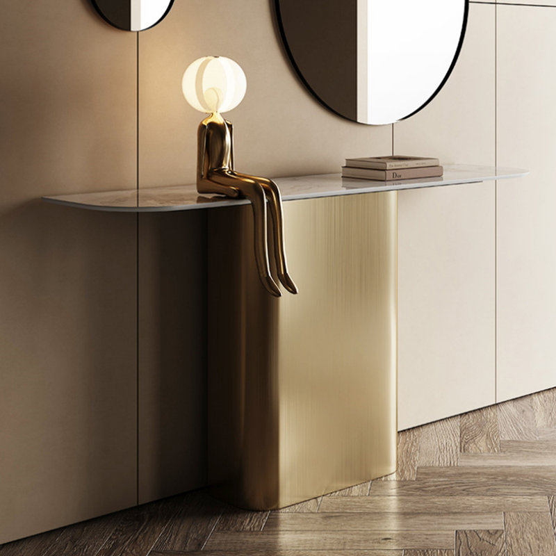 Table de véranda en acier inoxydable de style italien, H 31,5 po x l 70,8 po x P 15,7 po, Doré