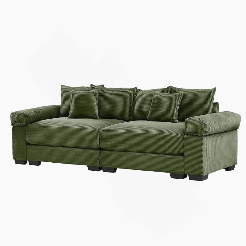  Oversized Cloud Modular Sectional Couch,Corduroy Fabric Extra-Wide Armrests Throw Pillows Ergonomic Design High Resilience Cushion Easy Assembly,For Living Rooms Bedrooms,Green