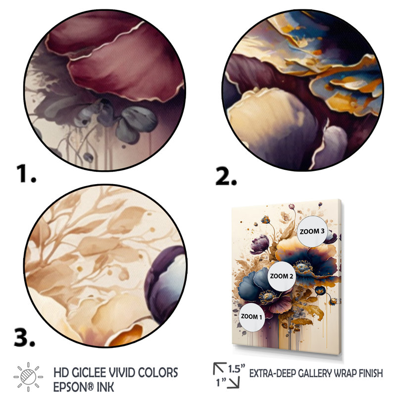 «Night Shade Poppy Floral Design II», reproduction sur toile, H 40 po x l 30 po x P 1,5 po, Toile tendue