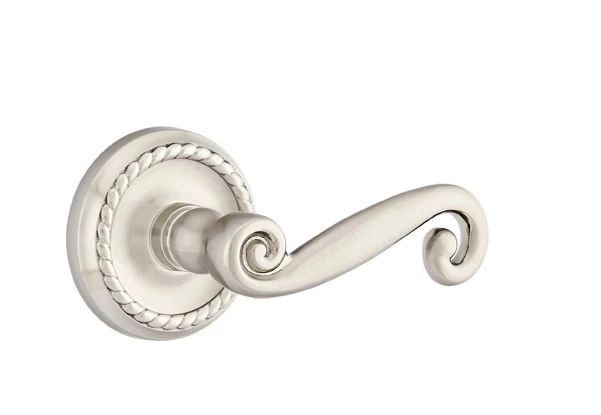 Mortaise intérieure Emtek avec rosette en corde et levier rustique, Oui, Nickel satiné