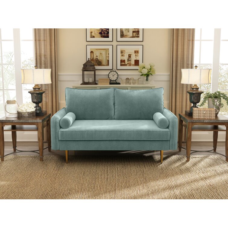 Mercer41 Babbs 58.3'' Velvet Upholstered Sofa With2 pillows for Small  Spaces