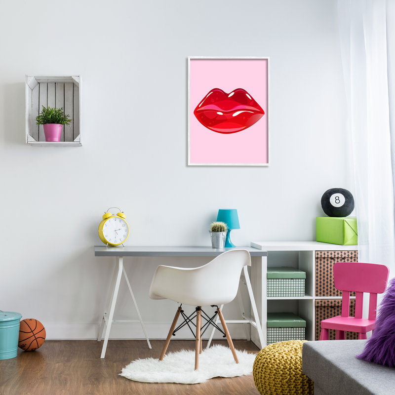 "Rose et rouge bonbon lèvres encadrées sur bois" par Lil 'Rue, impression, H 30 po x l 24 po x P 1,5 po