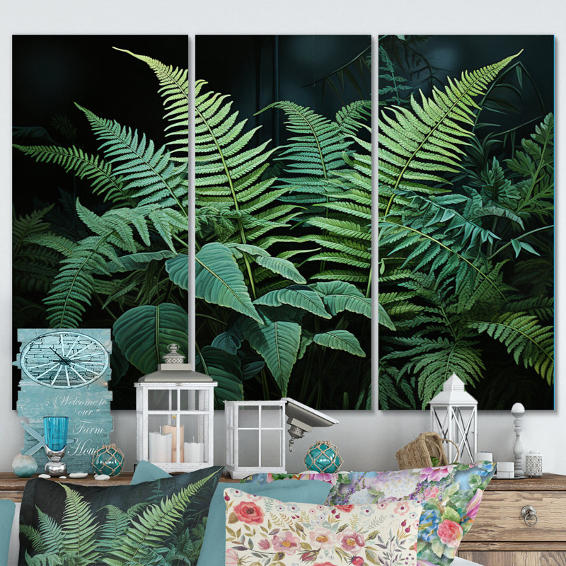 Green And Black Ferns Dynamic Contrast III Plants & Flowers Wall Decor on Metal