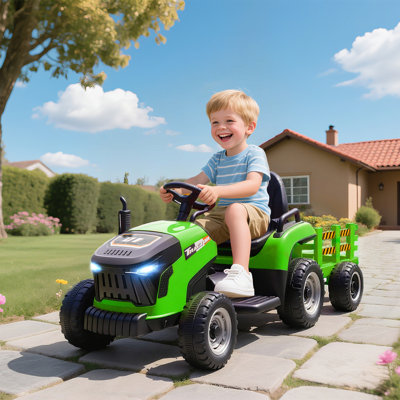 Kids Ride On Tractor with Trailor, 12V Kids Ride on Car