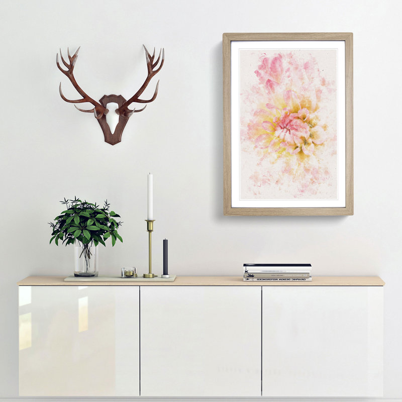 Pink Dahlia Flower Abstract - Picture Frame Painting Print, 33cm H x 24cm W x 2cm D, Oak Framed