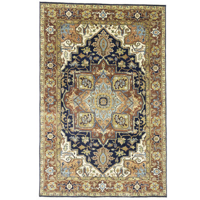 Oriental Handmade Hand-Knotted Rectangle 6' x 9'1" Wool Area Rug in Blue