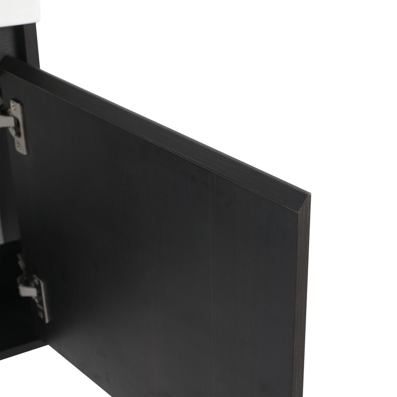 26'' Wall-Mounted Bathroom Vanity with White Ceramic Sink & Soft-Close Door, Dark Oak