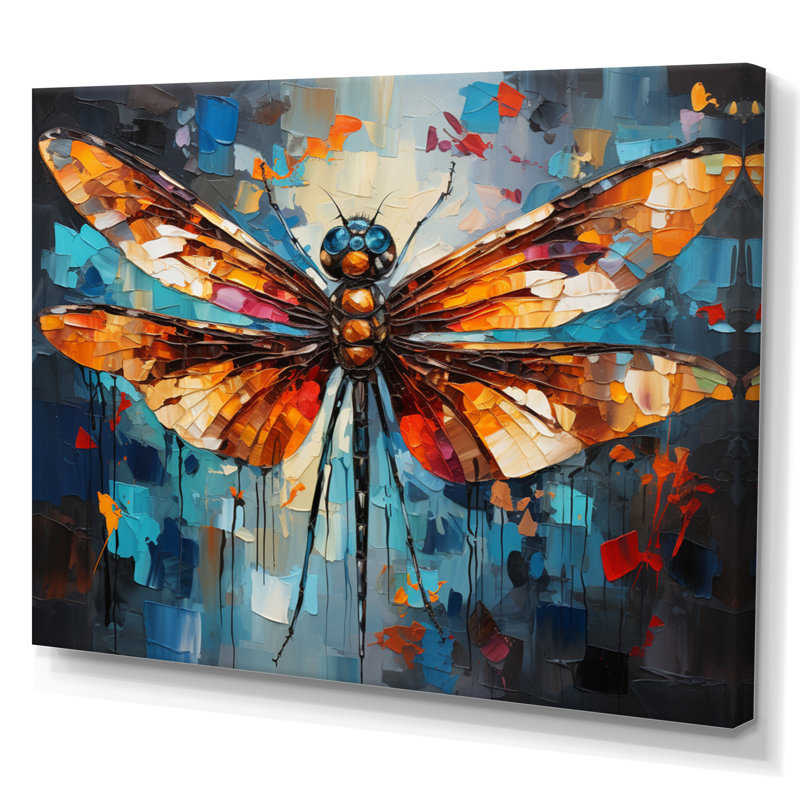 «Orange Dragonfly insectes Flight Collage II», reproduction sur toile, H 16 po x l 32 po x P 1 po, Toile tendue