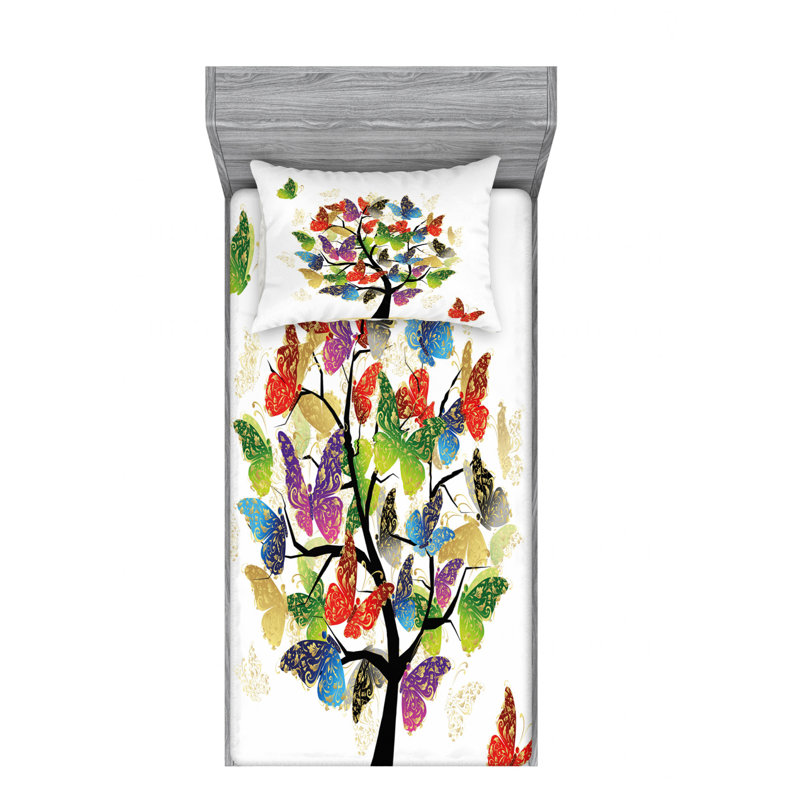 Microfiber Floral Sheet Set, Twin Sheet Set with Fitted Sheet