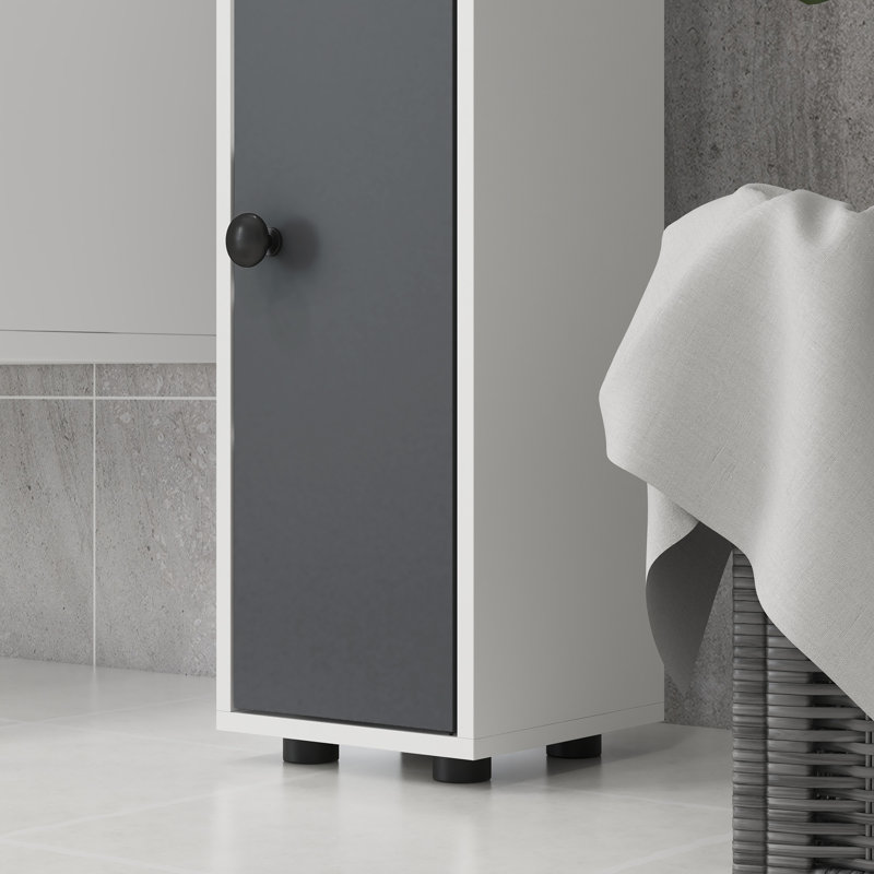 kleankin Slim Bathroom Cabinet, Toilet Roll Storage w/ Open Shelves, Grey