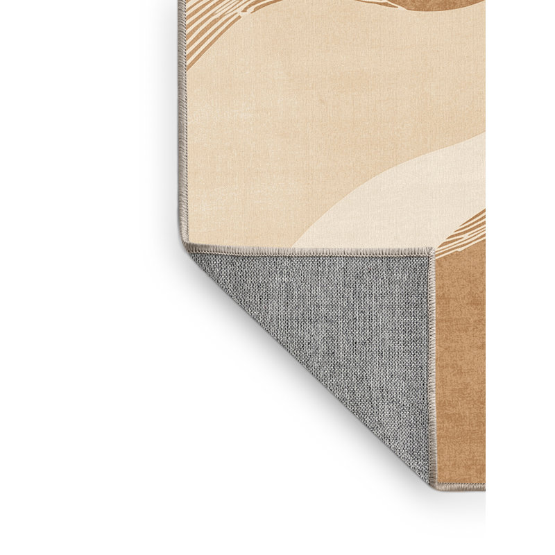 Machine Washable Paulett Eclectic Abstract Rug in Brown – Beige Binding, 5' Square